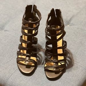 Via Spiga Stiletto Black Leather Strappy Heels Brand New!